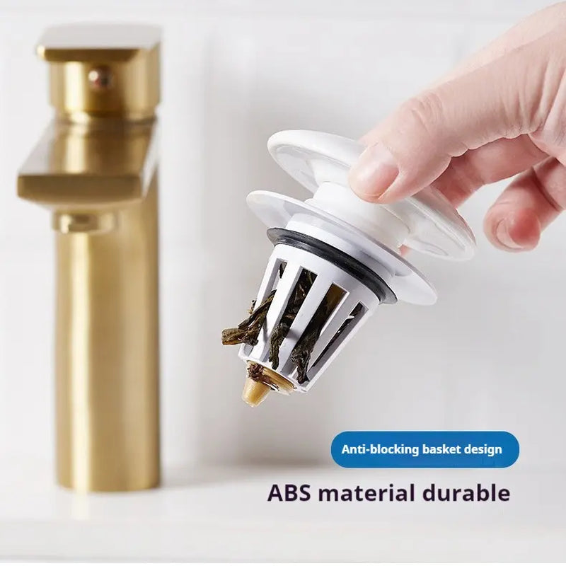 Ceramic Bathroom Sink Stopper Hair Catcher, Universal Pop-Up Sink Drain Filter with Filter Basket, Sink Bounce Stopper