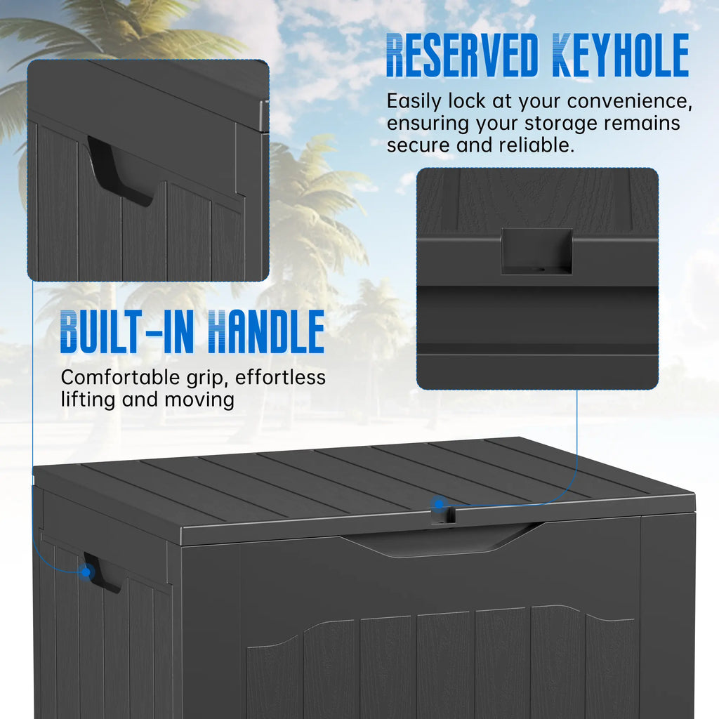  Outdoor Storage Box - Lockable Resin Deck Container with Handles for Patio and Garden (Black & Brown)