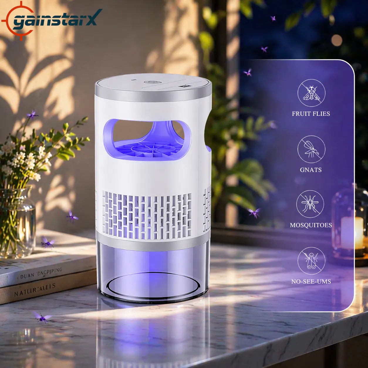 Indoor Insect Trap with Light and Suction Non Zapper Flying Bug Catcher for Mosquitoes Fruit Flies Gnats and Moths for Home Use