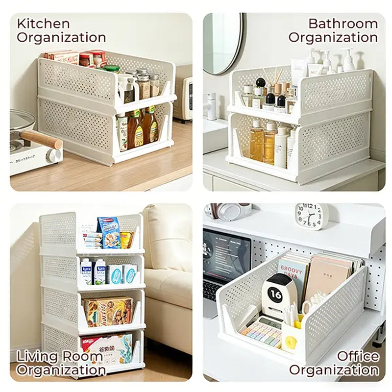 5 Pack Stackable Wardrobe Organizer Baskets, Pull-Out Drawer Design for Clothes, Pantry & Bathroom Organization