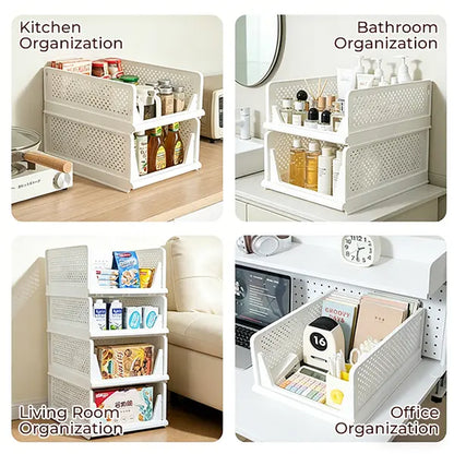 5 Pack Stackable Wardrobe Organizer Baskets, Pull-Out Drawer Design for Clothes, Pantry & Bathroom Organization