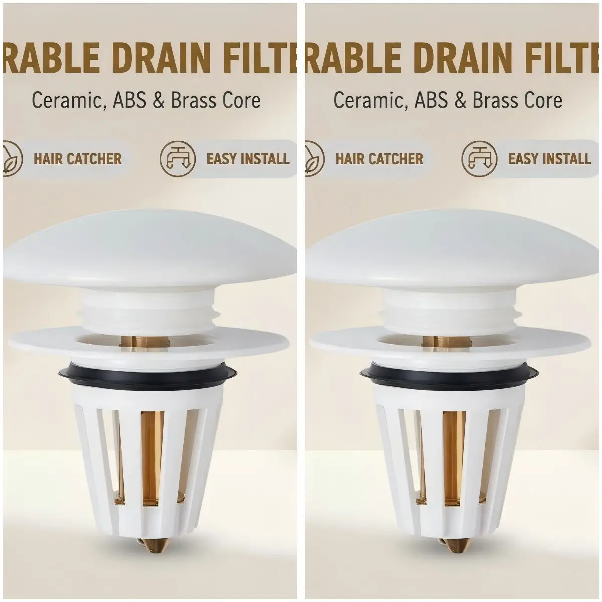 Ceramic Bathroom Sink Stopper Hair Catcher, Universal Pop-Up Sink Drain Filter with Filter Basket, Sink Bounce Stopper