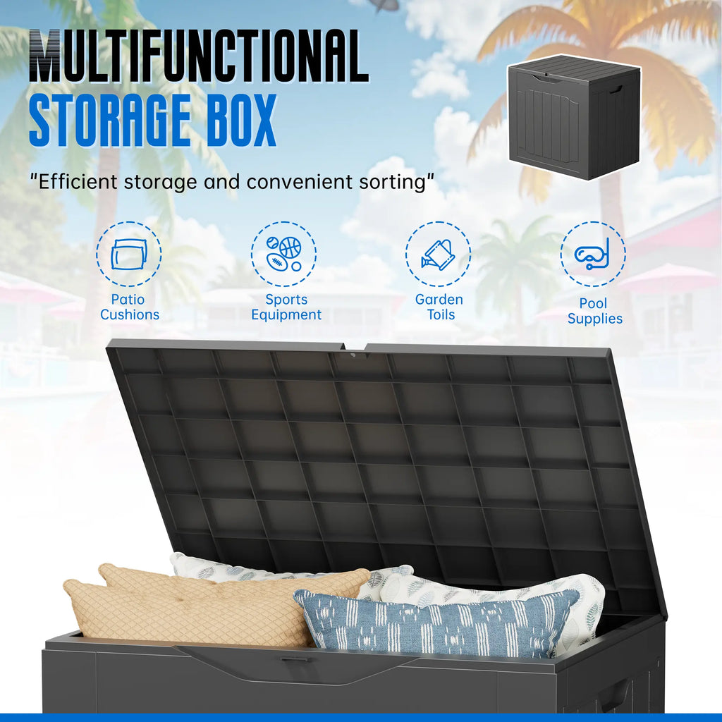  Outdoor Storage Box - Lockable Resin Deck Container with Handles for Patio and Garden (Black & Brown)