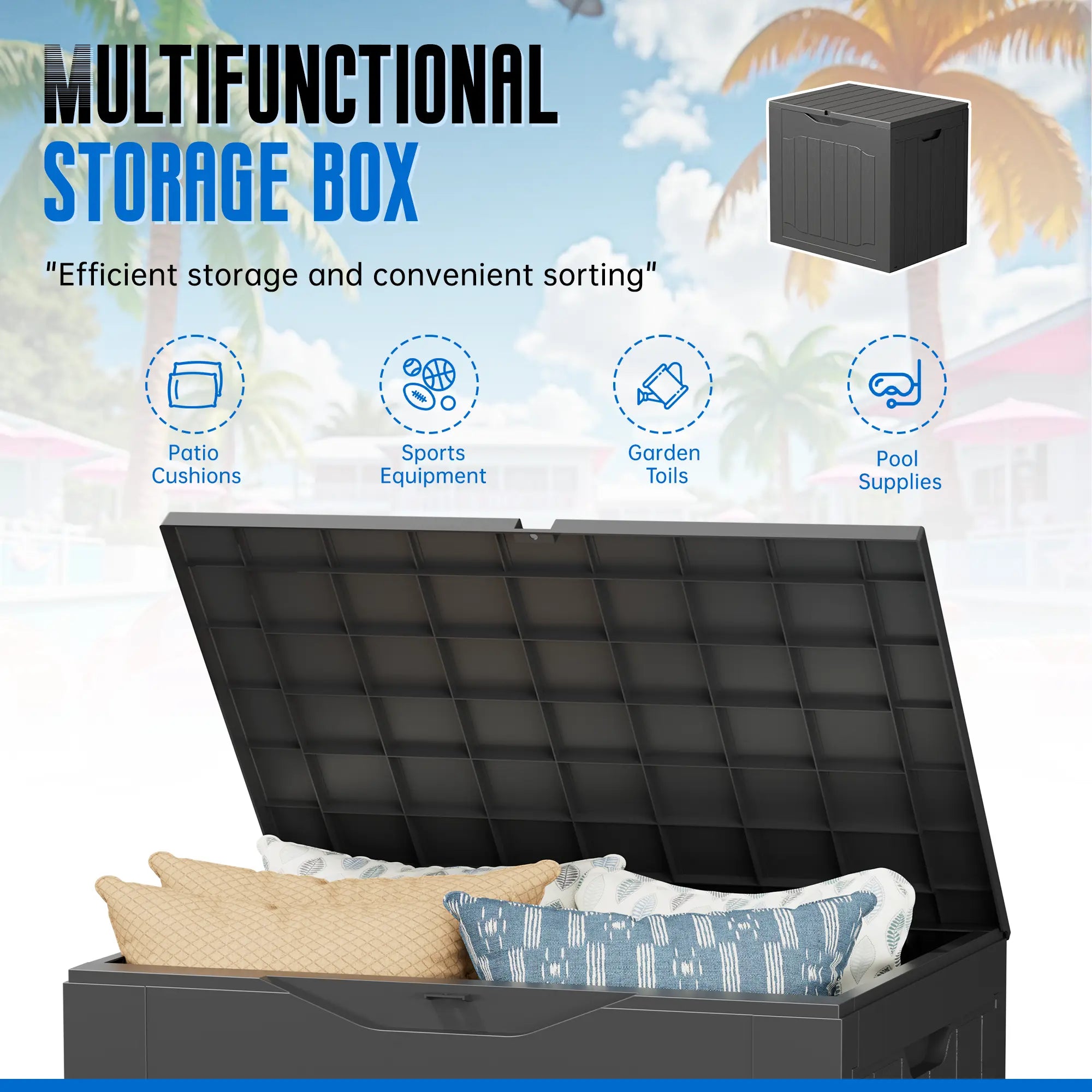  Outdoor Storage Box - Lockable Resin Deck Container with Handles for Patio and Garden (Black & Brown)