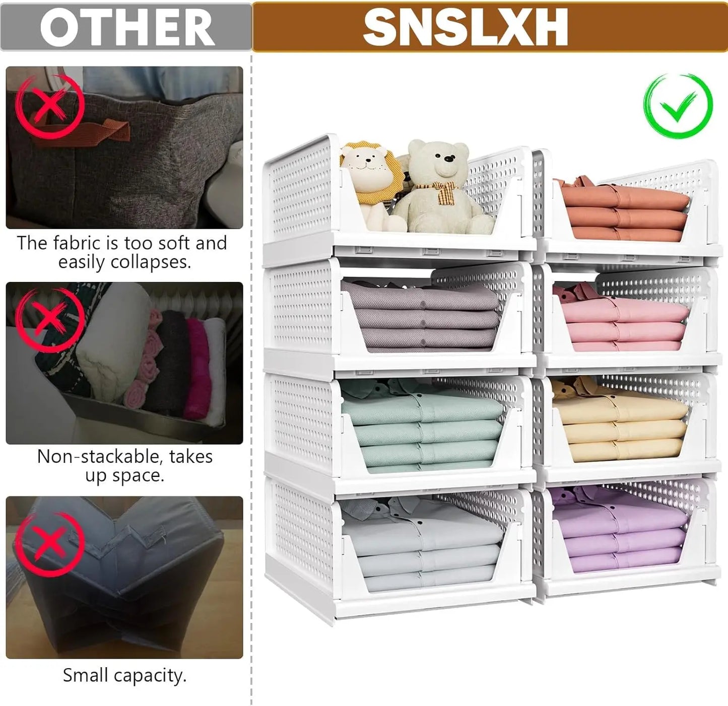 5 Pack Stackable Wardrobe Organizer Baskets, Pull-Out Drawer Design for Clothes, Pantry & Bathroom Organization