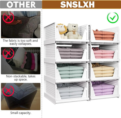 5 Pack Stackable Wardrobe Organizer Baskets, Pull-Out Drawer Design for Clothes, Pantry & Bathroom Organization