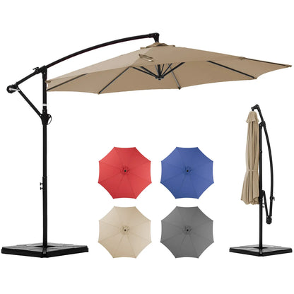 10Ft Offset Outdoor Patio Umbrella with Base, Easy Tilt & Crank, Adjustable Polyester Shade for Garden, Backyard, Poolside
