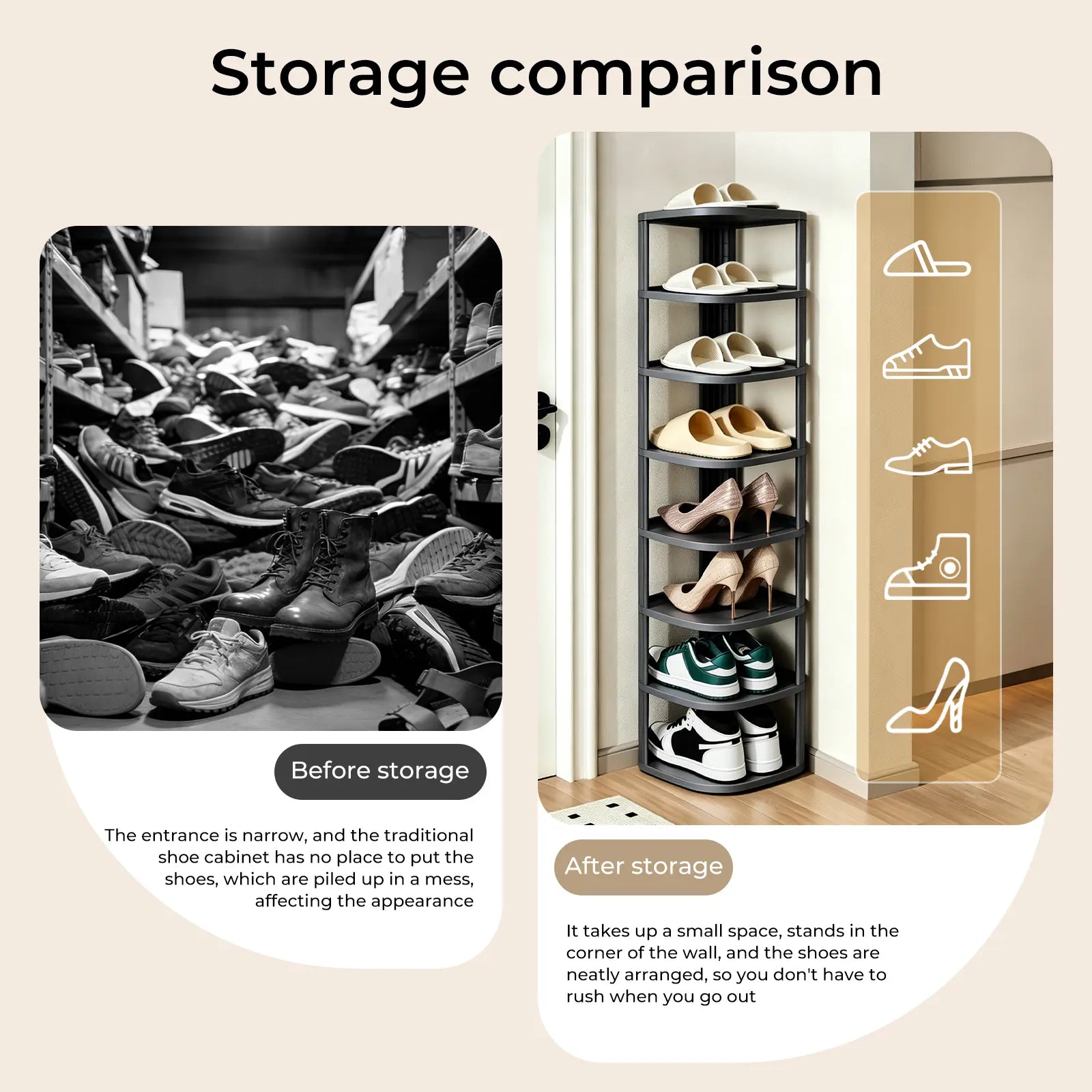 Corner Shoe Rack Stackable Shoe Rack Organizer for Entryway Closet Corner, Free Standing Shoe Rack Shelf, Saving, Curved, off White