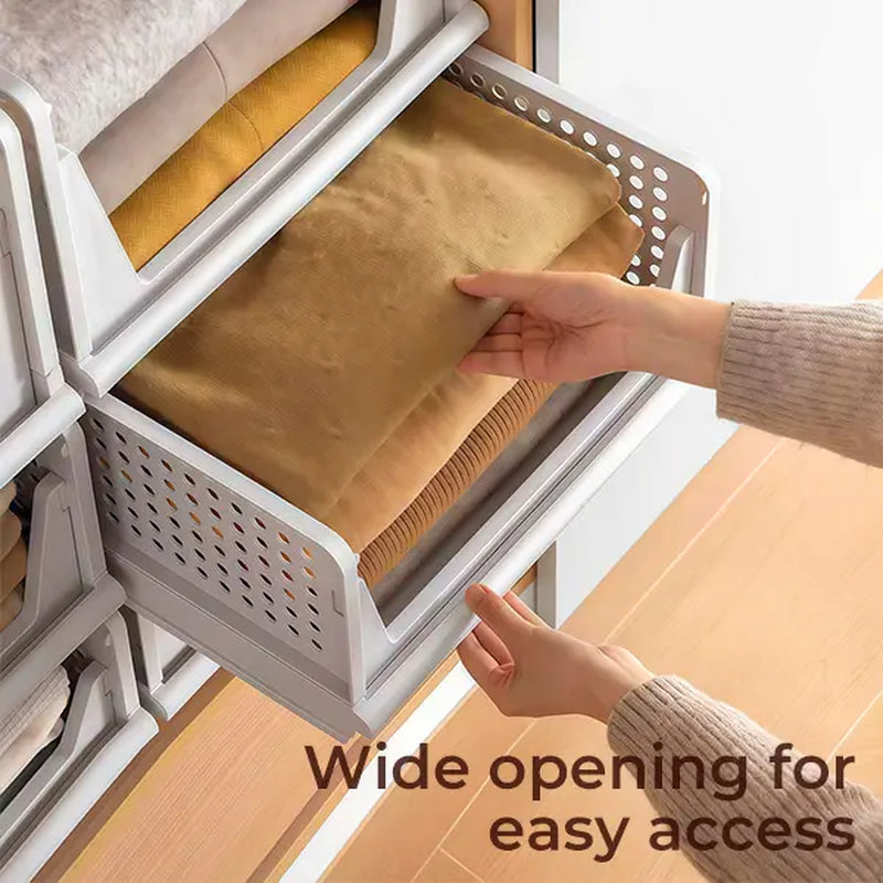 5 Pack Stackable Wardrobe Organizer Baskets, Pull-Out Drawer Design for Clothes, Pantry & Bathroom Organization