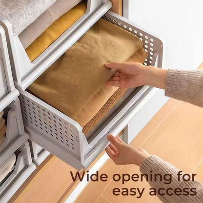 5 Pack Stackable Wardrobe Organizer Baskets, Pull-Out Drawer Design for Clothes, Pantry & Bathroom Organization