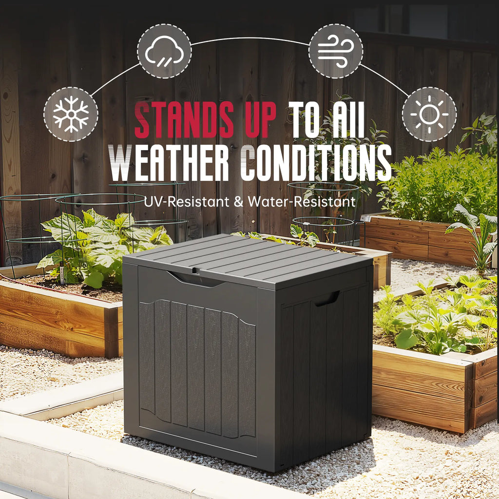  Outdoor Storage Box - Lockable Resin Deck Container with Handles for Patio and Garden (Black & Brown)