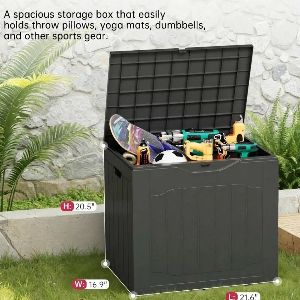 Outdoor Storage Box - Lockable Resin Deck Container with Handles for Patio and Garden (Black & Brown)