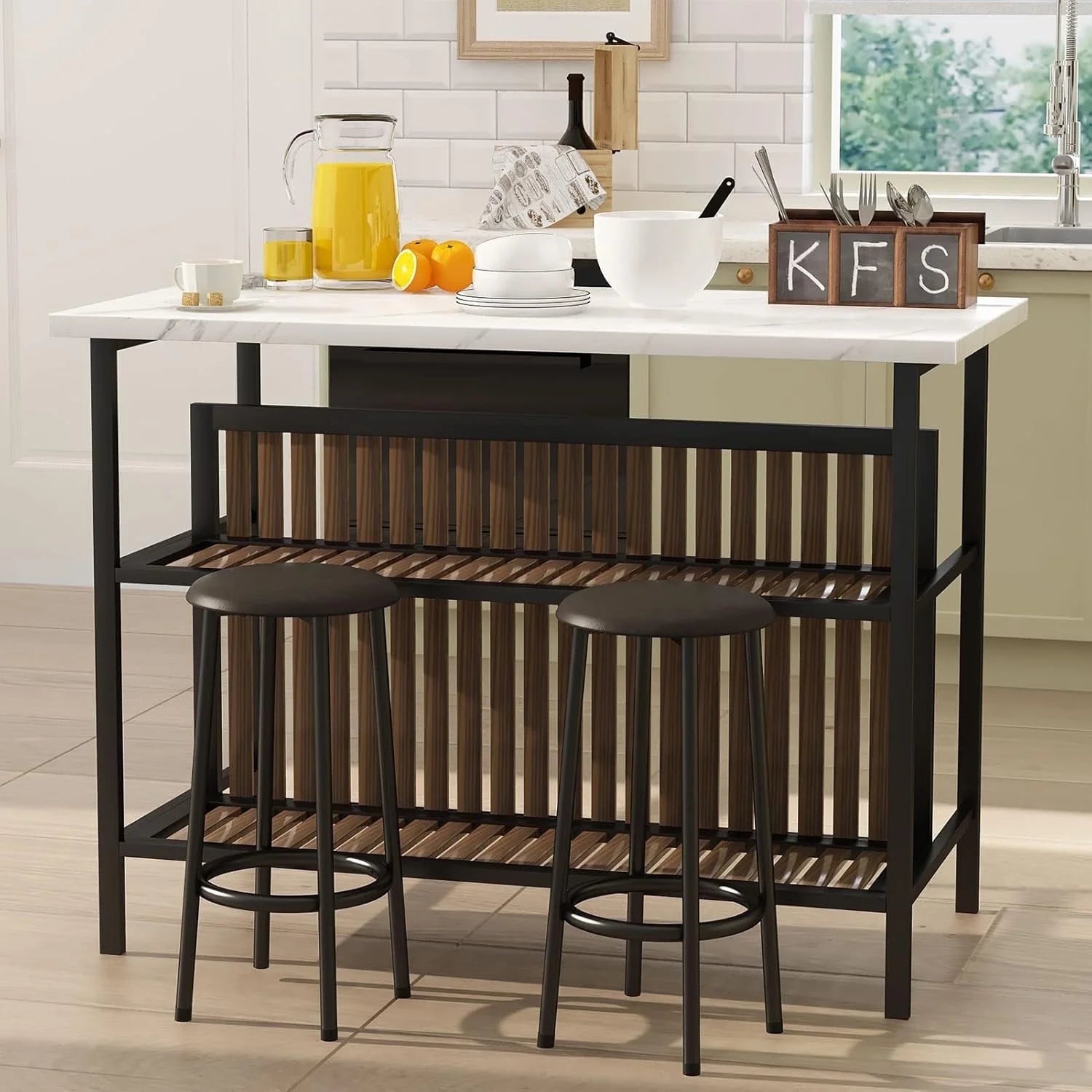 Kitchen Island with Seating, Wooden Counter Height Table