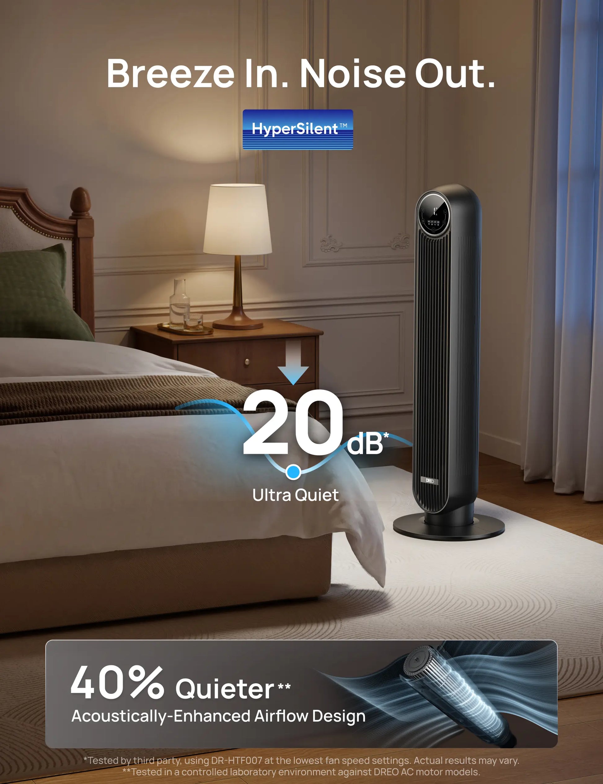 Tower Fan for Bedroom, 2026 Upgraded DC Motor, 28Ft/S High Velocity, 20Db Ultra Quiet Standing Fan, 8 Speeds & 4 Modes, 90° Oscillating Bladeless Floor Fan for Indoor Use, with Remote Control, Black