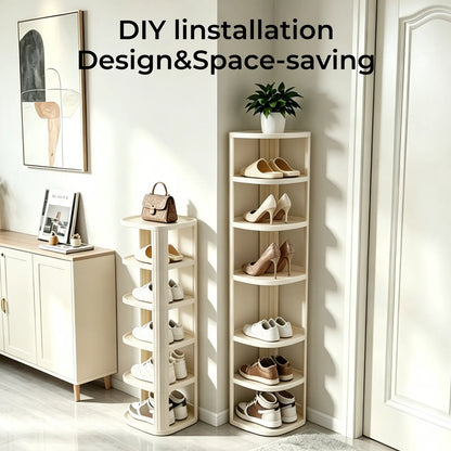 Corner Shoe Rack Stackable Shoe Rack Organizer for Entryway Closet Corner, Free Standing Shoe Rack Shelf, Saving, Curved, off White
