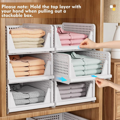 5 Pack Stackable Wardrobe Organizer Baskets, Pull-Out Drawer Design for Clothes, Pantry & Bathroom Organization