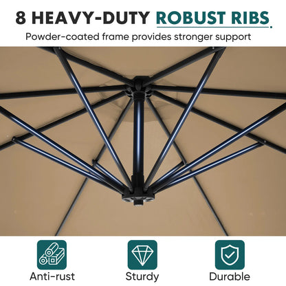 10Ft Offset Outdoor Patio Umbrella with Base, Easy Tilt & Crank, Adjustable Polyester Shade for Garden, Backyard, Poolside