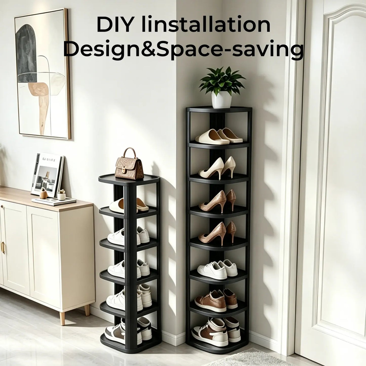 Corner Shoe Rack Stackable Shoe Rack Organizer for Entryway Closet Corner, Free Standing Shoe Rack Shelf, Saving, Curved, off White