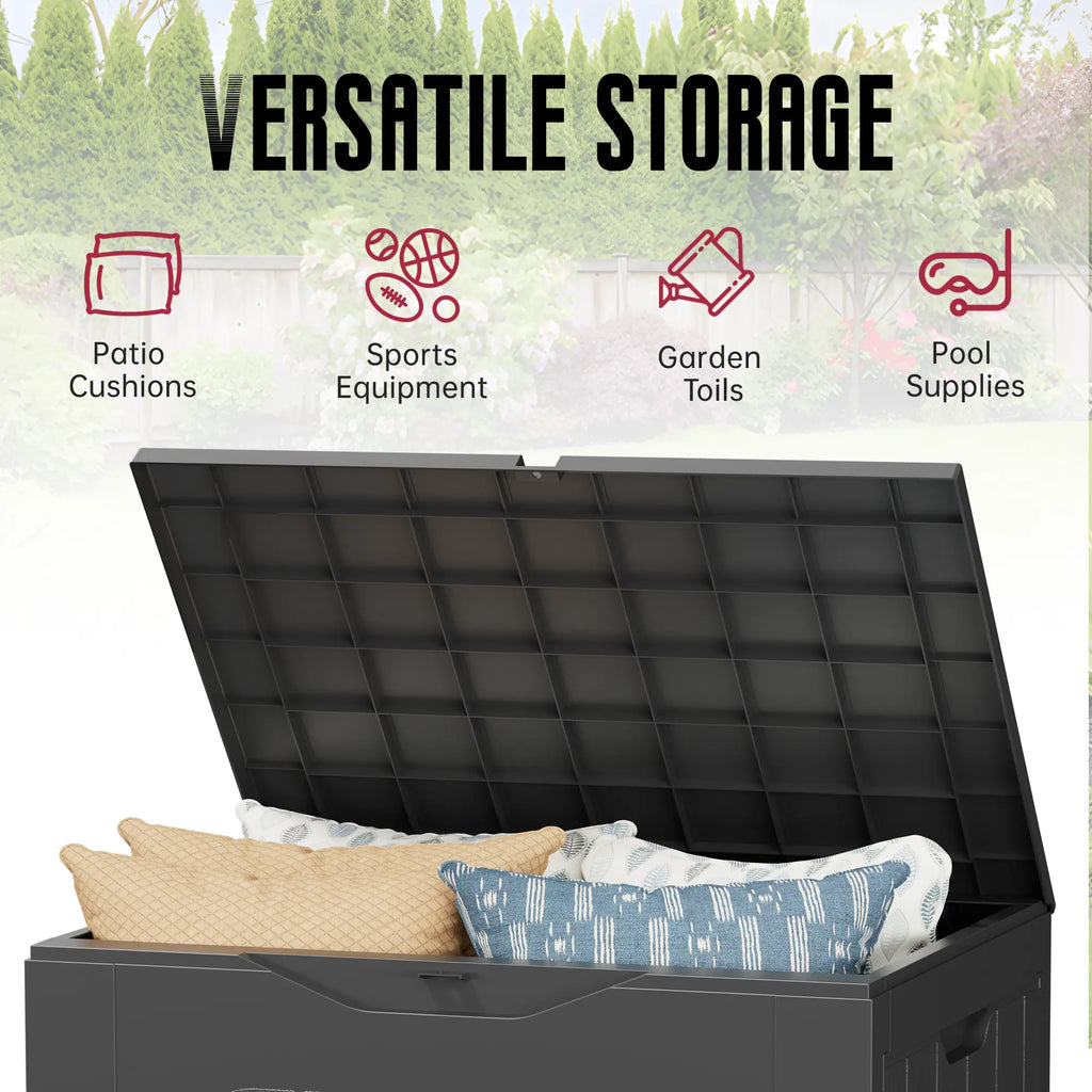  Outdoor Storage Box - Lockable Resin Deck Container with Handles for Patio and Garden (Black & Brown)