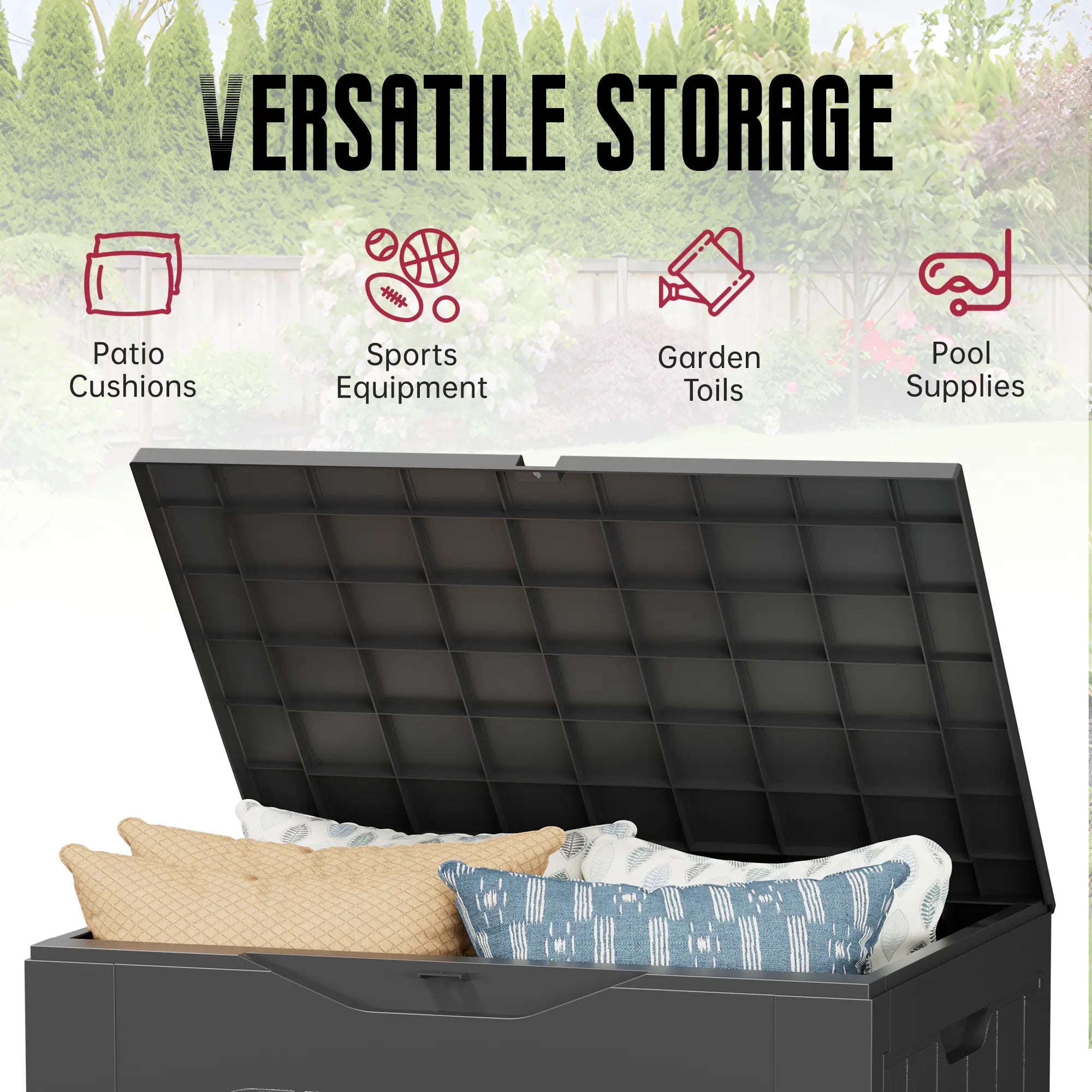  Outdoor Storage Box - Lockable Resin Deck Container with Handles for Patio and Garden (Black & Brown)