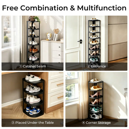 Corner Shoe Rack Stackable Shoe Rack Organizer for Entryway Closet Corner, Free Standing Shoe Rack Shelf, Saving, Curved, off White