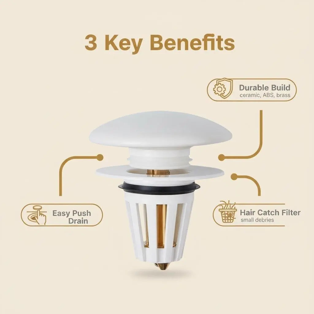 Ceramic Bathroom Sink Stopper Hair Catcher, Universal Pop-Up Sink Drain Filter with Filter Basket, Sink Bounce Stopper