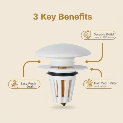 Ceramic Bathroom Sink Stopper Hair Catcher, Universal Pop-Up Sink Drain Filter with Filter Basket, Sink Bounce Stopper