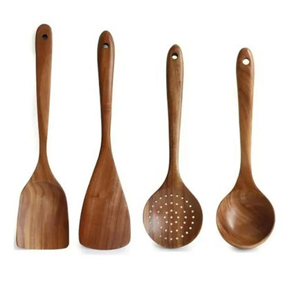 5Piece Premium Wood Kitchenware Set with Ergonomic Handles Purely Natural Eco-Friendly Material- Includes Spoon, Tablespoon and Sauté Spatula