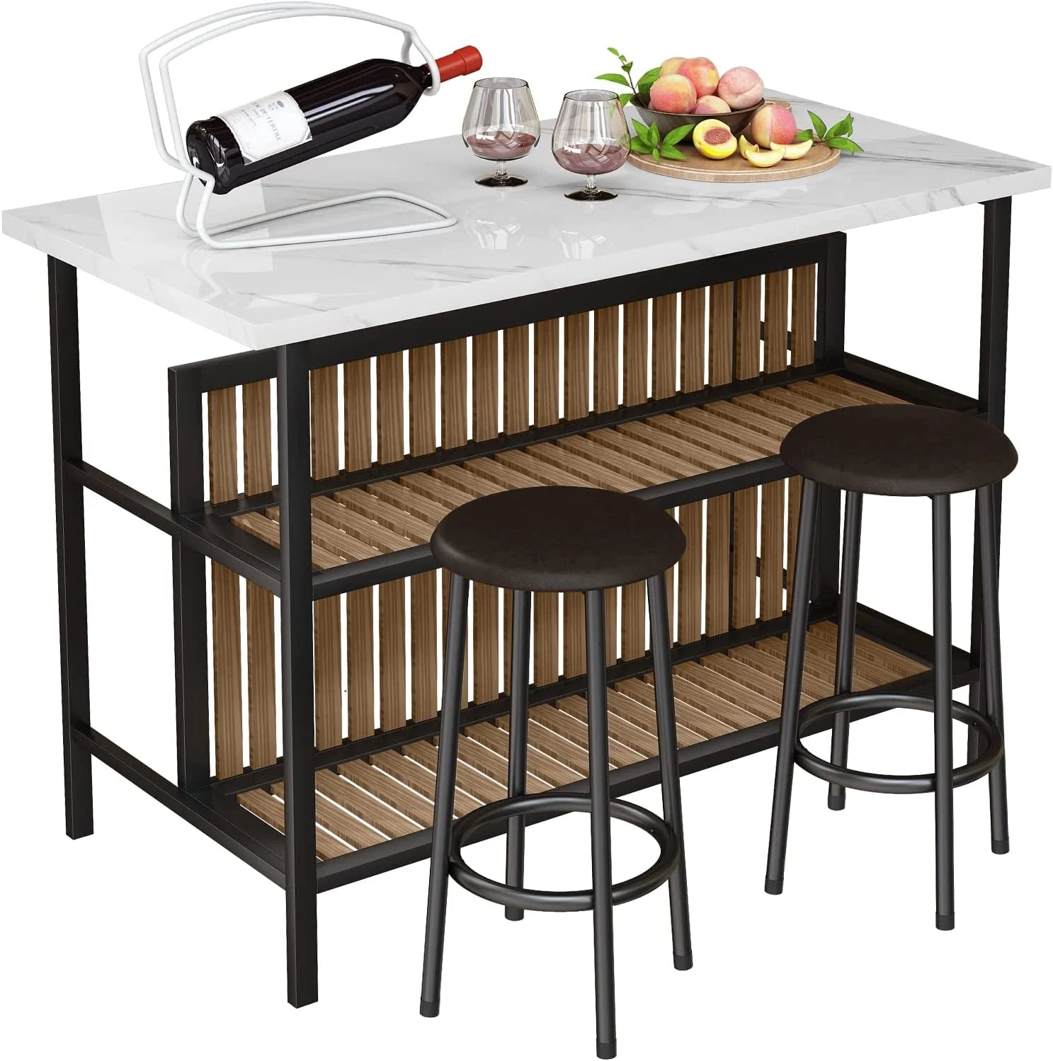 Kitchen Island with Seating, Wooden Counter Height Table