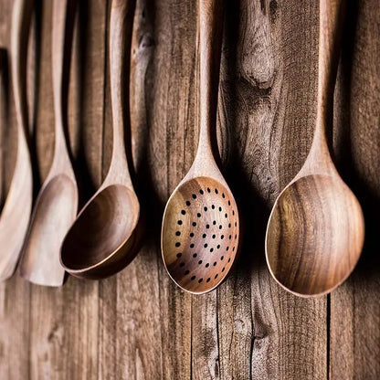 5Piece Premium Wood Kitchenware Set with Ergonomic Handles Purely Natural Eco-Friendly Material- Includes Spoon, Tablespoon and Sauté Spatula