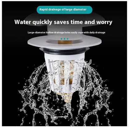 Ceramic Bathroom Sink Stopper Hair Catcher, Universal Pop-Up Sink Drain Filter with Filter Basket, Sink Bounce Stopper