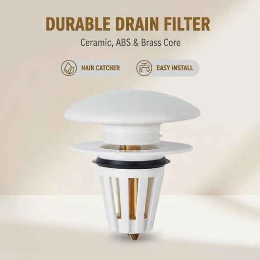 Ceramic Bathroom Sink Stopper Hair Catcher, Universal Pop-Up Sink Drain Filter with Filter Basket, Sink Bounce Stopper